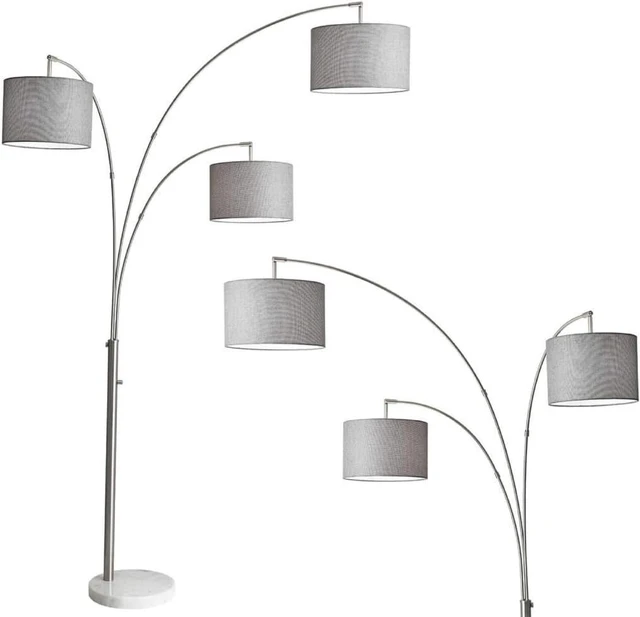 Main image of Adesso 4250-22 Bowery 3-Arm Arc Lamp, 74 in, 3 x 100W Incandescent/26W CFL, Brushed Steel Finish, 1 Floor Lamp , Grey
