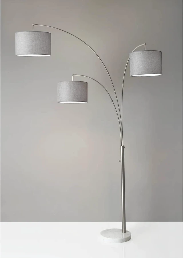 Alt view image 3 of 4 - Adesso 4250-22 Bowery 3-Arm Arc Lamp, 74 in, 3 x 100W Incandescent/26W CFL, Brushed Steel Finish, 1 Floor Lamp , Grey
