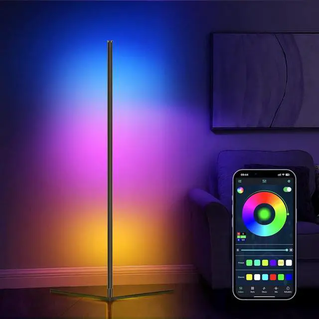 Main image of RGB Corner Floor Lamp, Easter Floor Lamp RGBIC Color Changing Corner Lamp LED Modern Floor Lights with Bluetooth APP and Remote Control Music Sync, 65" RGB Mood Lighting 24H Timing 398+ DIY Modes