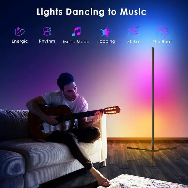 Alt view image 4 of 6 - RGB Corner Floor Lamp, Easter Floor Lamp RGBIC Color Changing Corner Lamp LED Modern Floor Lights with Bluetooth APP and Remote Control Music Sync, 65" RGB Mood Lighting 24H Timing 398+ DIY Modes