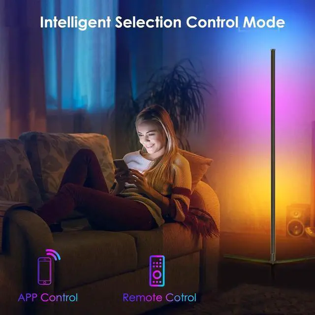 Alt view image 6 of 6 - RGB Corner Floor Lamp, Easter Floor Lamp RGBIC Color Changing Corner Lamp LED Modern Floor Lights with Bluetooth APP and Remote Control Music Sync, 65" RGB Mood Lighting 24H Timing 398+ DIY Modes