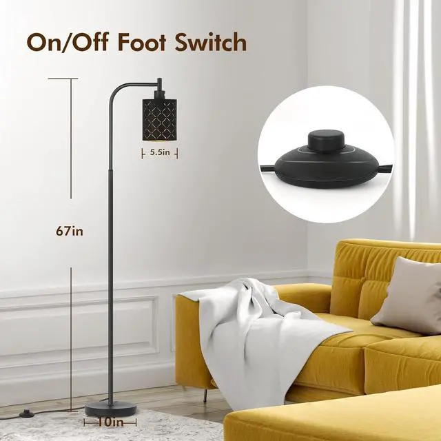 Alt view image 3 of 7 - Gothic Floor Lamp with Laser-Cutout Lampshade, LED Standing Lamp for Living Room & Bedroom, 67 Inch Black Arc Modern Farmhouse Lamp with Foot Switch, E26 Base Socket, Perfect for Magic Decor Lamps