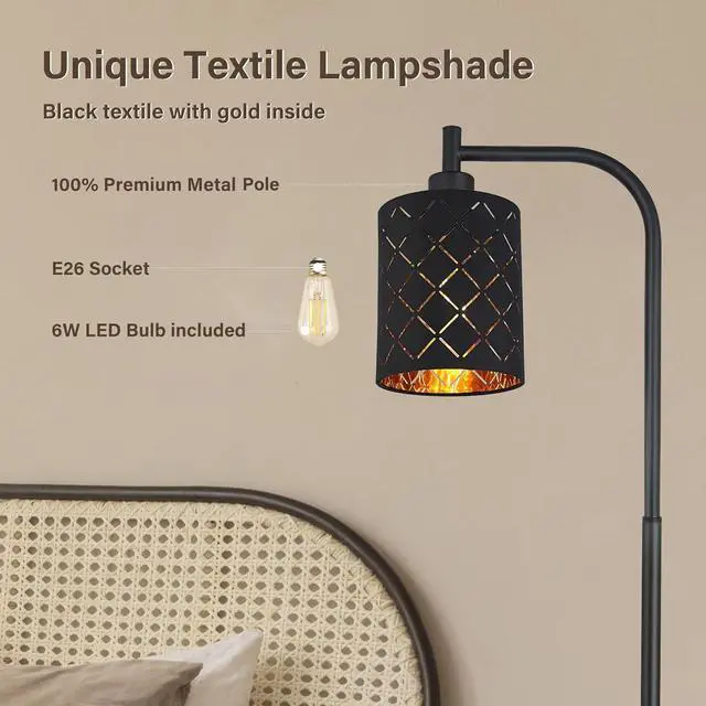Alt view image 4 of 7 - Gothic Floor Lamp with Laser-Cutout Lampshade, LED Standing Lamp for Living Room & Bedroom, 67 Inch Black Arc Modern Farmhouse Lamp with Foot Switch, E26 Base Socket, Perfect for Magic Decor Lamps