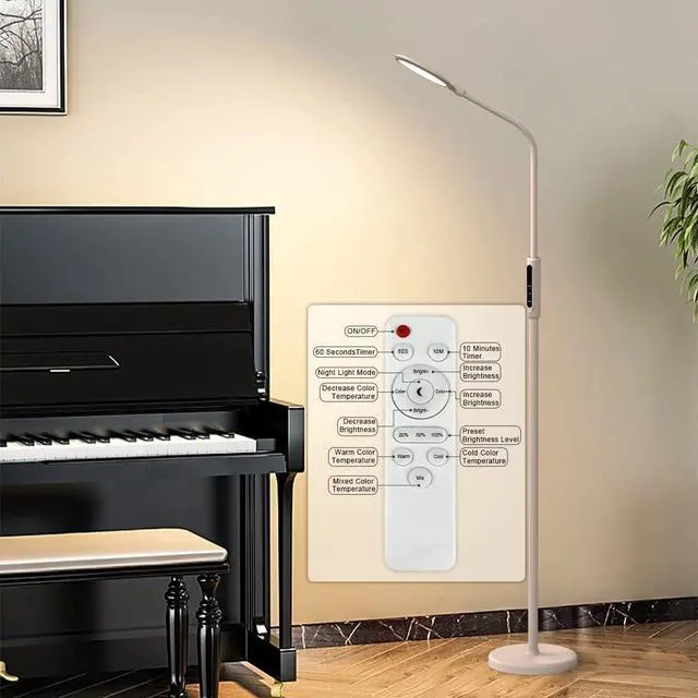 Alt view image 3 of 7 - Syrinx 3 in 1 LED Floor Lamp, Desk Lamp, Clamp-on Lamp With Remote Control, 5 Brightness Levels & 5 Colors Temperatures, Dimmable, Adjustable Gooseneck Pole Lamp for Living Room Office Bedroom - White