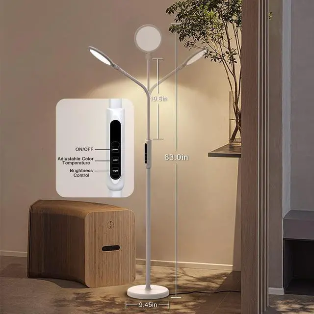 Alt view image 5 of 7 - Syrinx 3 in 1 LED Floor Lamp, Desk Lamp, Clamp-on Lamp With Remote Control, 5 Brightness Levels & 5 Colors Temperatures, Dimmable, Adjustable Gooseneck Pole Lamp for Living Room Office Bedroom - White