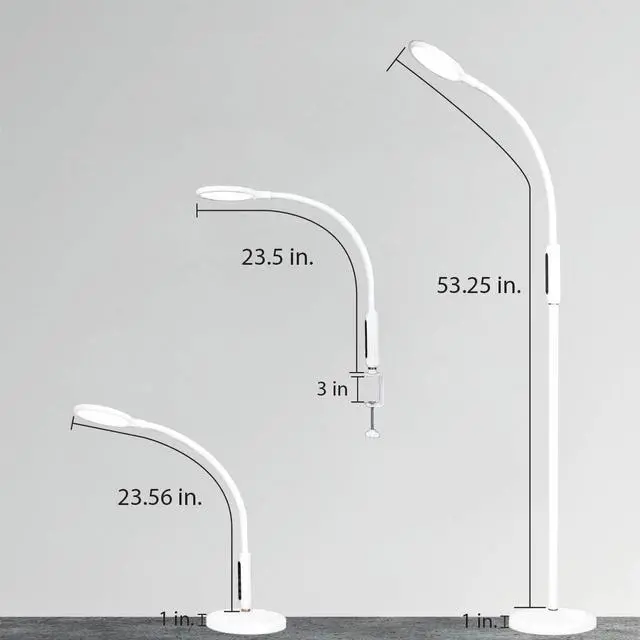 Alt view image 6 of 7 - Syrinx 3 in 1 LED Floor Lamp, Desk Lamp, Clamp-on Lamp With Remote Control, 5 Brightness Levels & 5 Colors Temperatures, Dimmable, Adjustable Gooseneck Pole Lamp for Living Room Office Bedroom - White