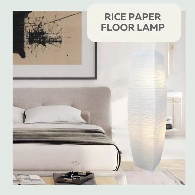 Alt view image 6 of 7 - LIGHTACCENTS Japanese Style Rice Paper Floor Lamp - 50 Inches Tall Living Room Paper Lamp with White Paper Shade and Chrome Base, On/Off Foot Switch - Ideal as Paper Floor Lamps for Living Room
