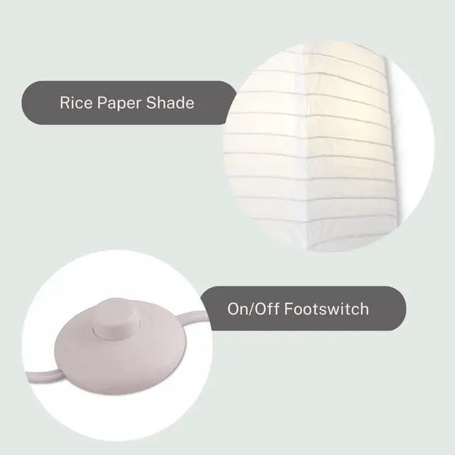 Alt view image 7 of 7 - LIGHTACCENTS Japanese Style Rice Paper Floor Lamp - 50 Inches Tall Living Room Paper Lamp with White Paper Shade and Chrome Base, On/Off Foot Switch - Ideal as Paper Floor Lamps for Living Room