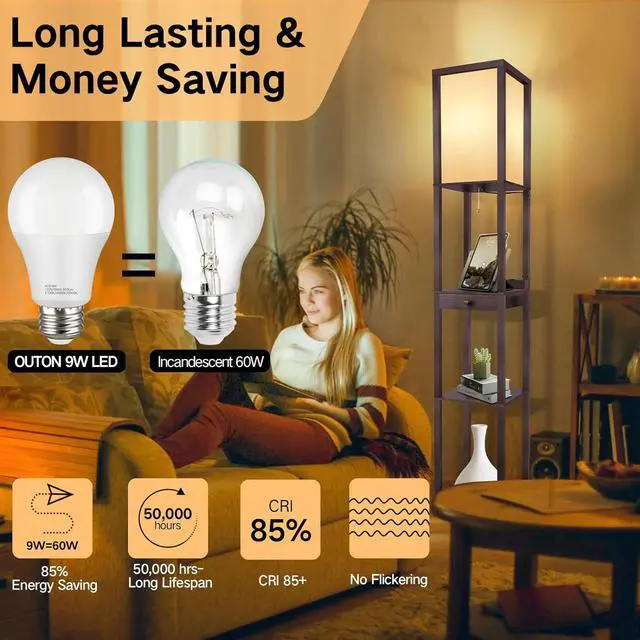 Alt view image 7 of 7 - OUTON Deluxe Shelf Floor Lamp with 1 Drawer, 2 USB-C Ports, 2 AC Outlets, LED Modern Floor Lamp with 3 Color Temperature, Storage Display Wood Standing Lamp for Living Room, Bedroom, Office (Walnut)