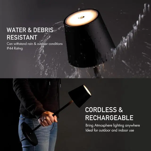 Alt view image 4 of 7 - OBright Sandy- Cordless LED Floor Lamp for Outdoor/Indoor, Rechargeable, Water Resistant, Dimmable, Carry Light, Adjustable Height Stand Lamp for Patio, Living Room, Bedside, Table Night Lamp, Black