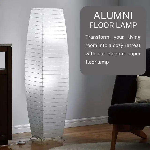 Alt view image 3 of 7 - LIGHTACCENTS Japanese Style Rice Paper Floor Lamp - 50 Inches Tall Living Room Paper Lamp with White Paper Shade and Chrome Base, On/Off Foot Switch - Ideal as Paper Floor Lamps for Living Room