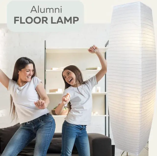 Alt view image 2 of 7 - LIGHTACCENTS Japanese Style Rice Paper Floor Lamp - 50 Inches Tall Living Room Paper Lamp with White Paper Shade and Chrome Base, On/Off Foot Switch - Ideal as Paper Floor Lamps for Living Room