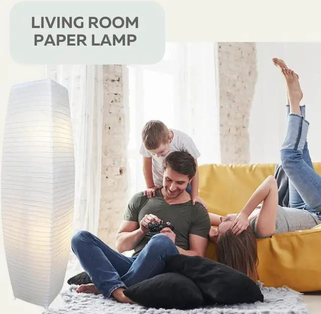 Alt view image 4 of 7 - LIGHTACCENTS Japanese Style Rice Paper Floor Lamp - 50 Inches Tall Living Room Paper Lamp with White Paper Shade and Chrome Base, On/Off Foot Switch - Ideal as Paper Floor Lamps for Living Room