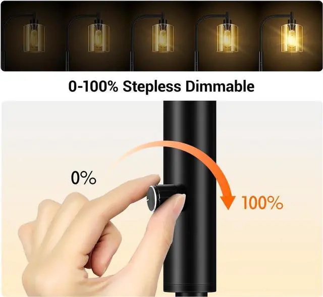 Alt view image 2 of 7 - BoostArea Dimmable Floor Lamp, Standing Lamp with Glass Lampshade, 6W LED Bulb Included, Modern Floor Lamp, Industrial Floor Lamp, Bright LED Floor Lamp for Living Room and Bedroom, Office