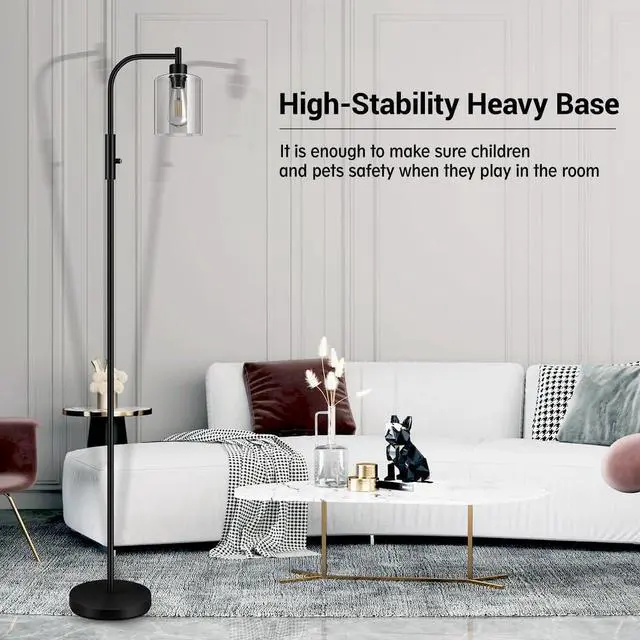 Alt view image 5 of 7 - BoostArea Dimmable Floor Lamp, Standing Lamp with Glass Lampshade, 6W LED Bulb Included, Modern Floor Lamp, Industrial Floor Lamp, Bright LED Floor Lamp for Living Room and Bedroom, Office
