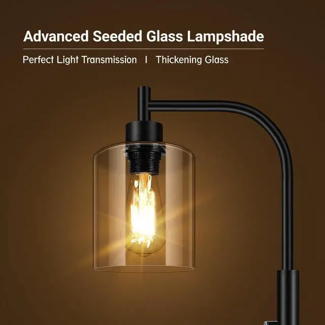 Alt view image 6 of 7 - BoostArea Dimmable Floor Lamp, Standing Lamp with Glass Lampshade, 6W LED Bulb Included, Modern Floor Lamp, Industrial Floor Lamp, Bright LED Floor Lamp for Living Room and Bedroom, Office