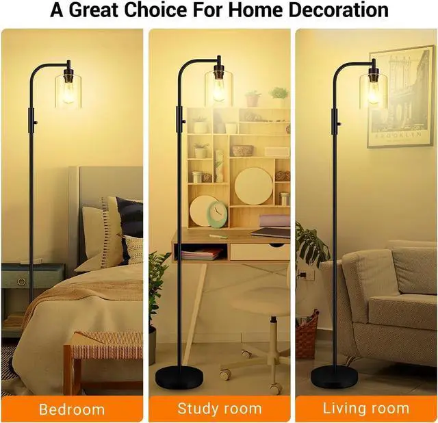 Alt view image 7 of 7 - BoostArea Dimmable Floor Lamp, Standing Lamp with Glass Lampshade, 6W LED Bulb Included, Modern Floor Lamp, Industrial Floor Lamp, Bright LED Floor Lamp for Living Room and Bedroom, Office