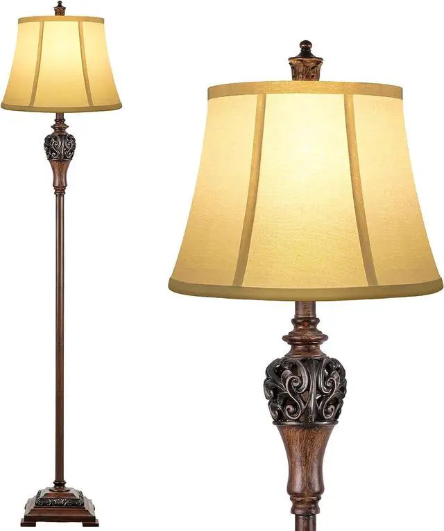 Main image of Vintage Floor Lamp for Living Room, Traditional Farmhouse Tall Standing Lamp, Mid-Century Antique Pole Lamp for Bedroom Reading with White Fabric Shade, Rustic Bright Lighting Home Decor