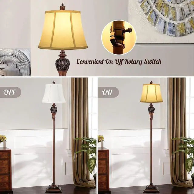 Alt view image 3 of 6 - Vintage Floor Lamp for Living Room, Traditional Farmhouse Tall Standing Lamp, Mid-Century Antique Pole Lamp for Bedroom Reading with White Fabric Shade, Rustic Bright Lighting Home Decor