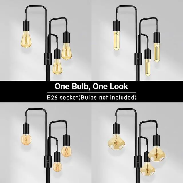 Alt view image 2 of 7 - BoostArea Industrial Floor Lamp for Living Room,Modern Standing Lamp Stand Up Lamp with 3 Light, Bulbs Not Included,Simple Design Floor Lamp for Bedroom, Living Room, Office, Kids Room, Reading