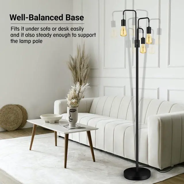 Alt view image 4 of 7 - BoostArea Industrial Floor Lamp for Living Room,Modern Standing Lamp Stand Up Lamp with 3 Light, Bulbs Not Included,Simple Design Floor Lamp for Bedroom, Living Room, Office, Kids Room, Reading