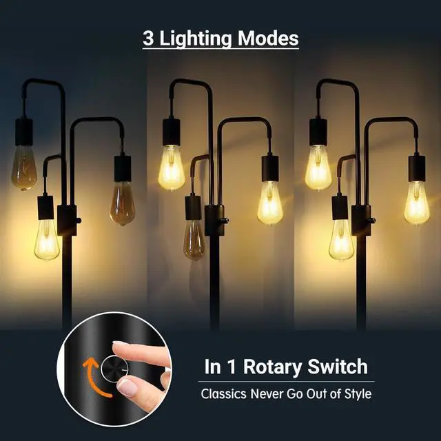 Alt view image 5 of 7 - BoostArea Industrial Floor Lamp for Living Room,Modern Standing Lamp Stand Up Lamp with 3 Light, Bulbs Not Included,Simple Design Floor Lamp for Bedroom, Living Room, Office, Kids Room, Reading