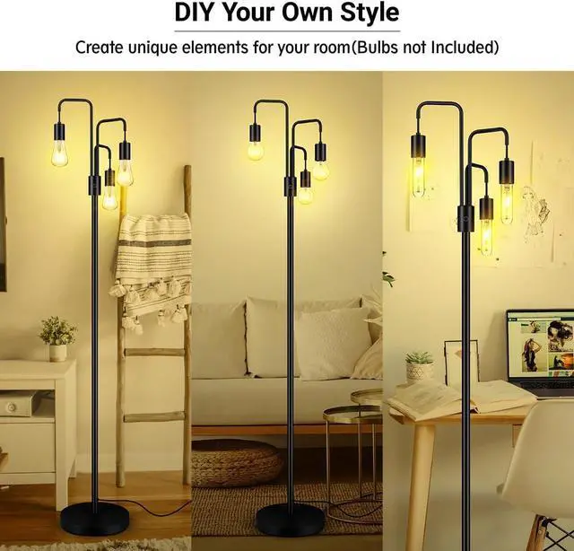 Alt view image 7 of 7 - BoostArea Industrial Floor Lamp for Living Room,Modern Standing Lamp Stand Up Lamp with 3 Light, Bulbs Not Included,Simple Design Floor Lamp for Bedroom, Living Room, Office, Kids Room, Reading
