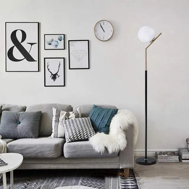 Alt view image 2 of 6 - Hsyile Lighting KU300207 Modern Creative White Glass Ball Floor Lamp for Living Room,Bedroom,Office,Hotel,1 Light