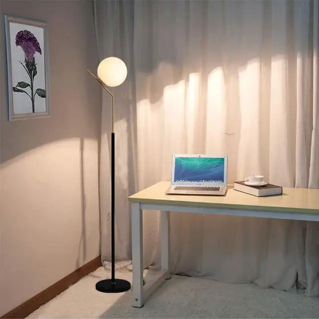 Alt view image 6 of 6 - Hsyile Lighting KU300207 Modern Creative White Glass Ball Floor Lamp for Living Room,Bedroom,Office,Hotel,1 Light