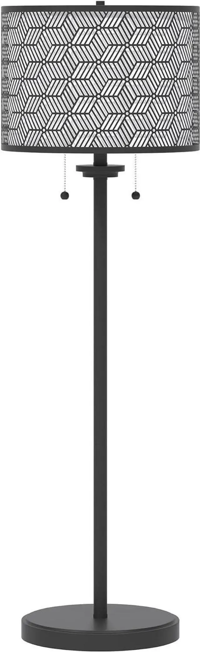 Main image of Inlight 59" High Double Shade Pull Chain Modern Floor Lamp for Living Room, Black Metal Frame and White Fabric Shade, Bulb Not Included, IN-0857-2-BK