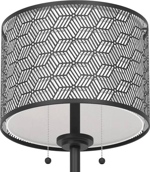 Alt view image 2 of 7 - Inlight 59" High Double Shade Pull Chain Modern Floor Lamp for Living Room, Black Metal Frame and White Fabric Shade, Bulb Not Included, IN-0857-2-BK