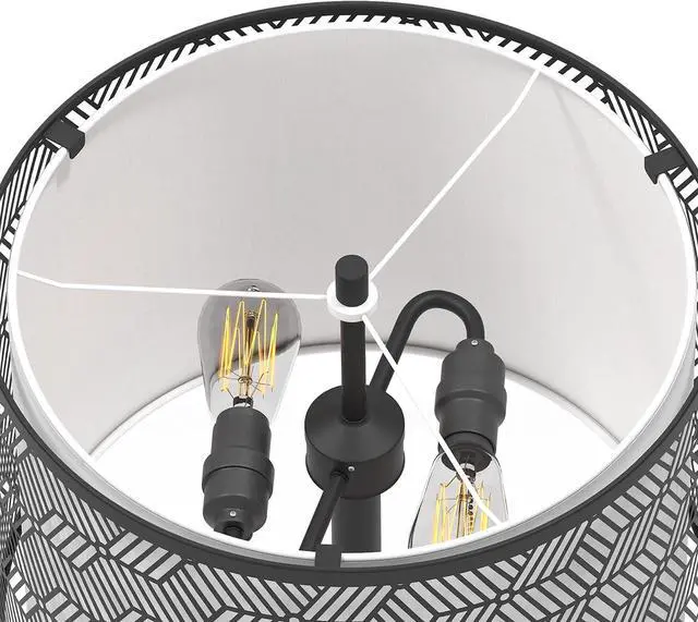 Alt view image 3 of 7 - Inlight 59" High Double Shade Pull Chain Modern Floor Lamp for Living Room, Black Metal Frame and White Fabric Shade, Bulb Not Included, IN-0857-2-BK