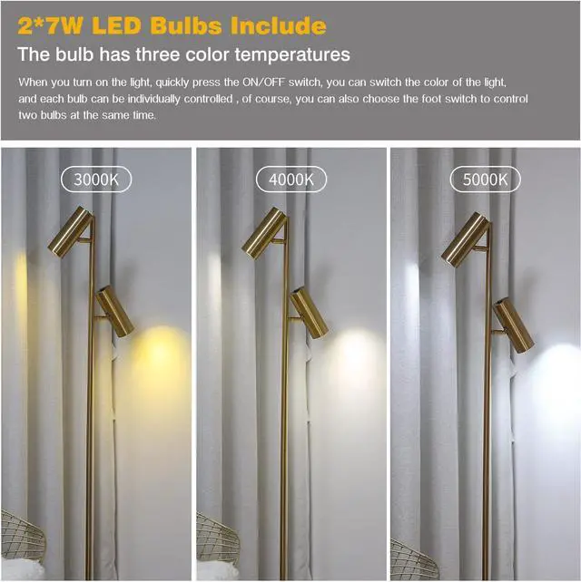 Alt view image 4 of 7 - Hsyile Lighting KU300211 Cozy Elegant Modern Creative Bedroom & Living Room Floor Lamp,Tall Pole Uplight for Office - Brass Finish - Adjustable Tree Floor Lamp with 2 Lights