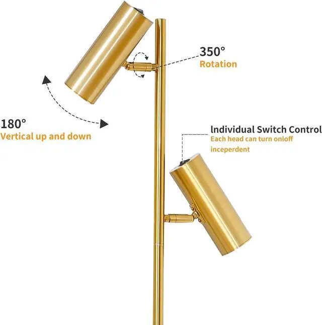 Alt view image 6 of 7 - Hsyile Lighting KU300211 Cozy Elegant Modern Creative Bedroom & Living Room Floor Lamp,Tall Pole Uplight for Office - Brass Finish - Adjustable Tree Floor Lamp with 2 Lights