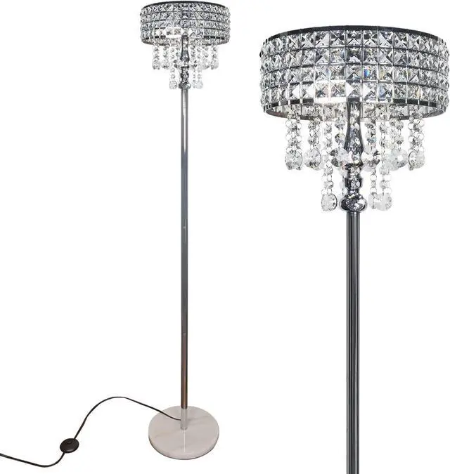 Main image of beaysyty Modern K9 Clear Glass Crystals Floor Lamp, On/Off Foot Switch, Crystal & Glass 3-Lights Standing Light, Reading Corner Lamp for Office Cafe, Living Room Bedroom (Chrome)