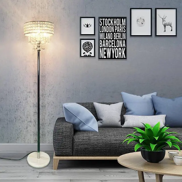 Alt view image 3 of 7 - beaysyty Modern K9 Clear Glass Crystals Floor Lamp, On/Off Foot Switch, Crystal & Glass 3-Lights Standing Light, Reading Corner Lamp for Office Cafe, Living Room Bedroom (Chrome)