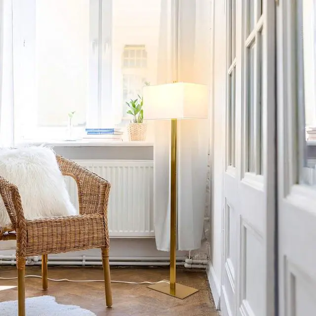 Alt view image 7 of 7 - Brightech Stella Mid-Century Modern Standing Lamp, Contemporary Lamp for Living Rooms & Offices, LED Floor Lamp for Reading and Work, Excellent Tall Lamp with Heavy Base for Living Room Décor - Brass