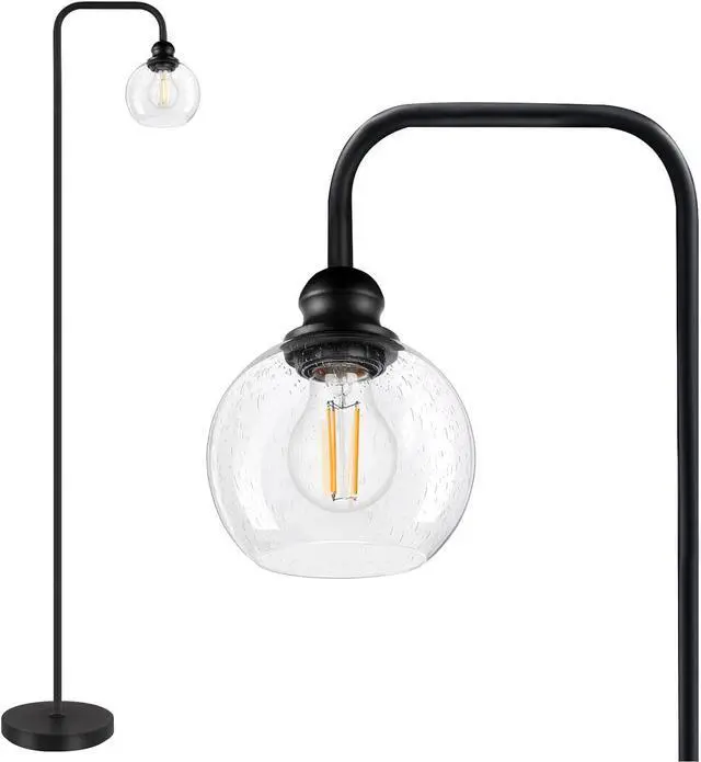 Main image of Modern Floor Lamp for Living Room with 6W LED Bulb, Industrial Floor Lamp, Seeded Glass, Black Classic Reading Tall Lamp for Home Office, Standing Lamps for Bedroom, Minimalist, Vintage, Farmhouse