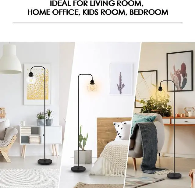 Alt view image 5 of 7 - Modern Floor Lamp for Living Room with 6W LED Bulb, Industrial Floor Lamp, Seeded Glass, Black Classic Reading Tall Lamp for Home Office, Standing Lamps for Bedroom, Minimalist, Vintage, Farmhouse