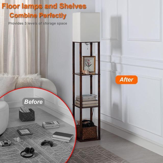 Alt view image 3 of 5 - Floor Lamp with Shelves, Shelf Floor Lamps for Living Room with 2 USB Charging Ports and Power Outlet, 3CCT Modern Corner Square Display Standing Lamp 4-Tier Tall Bookshelf Lamp for Bedroom