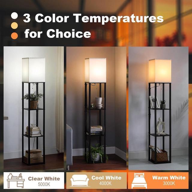 Alt view image 4 of 5 - Floor Lamp with Shelves, Shelf Floor Lamps for Living Room with 2 USB Charging Ports and Power Outlet, 3CCT Modern Corner Square Display Standing Lamp 4-Tier Tall Bookshelf Lamp for Bedroom
