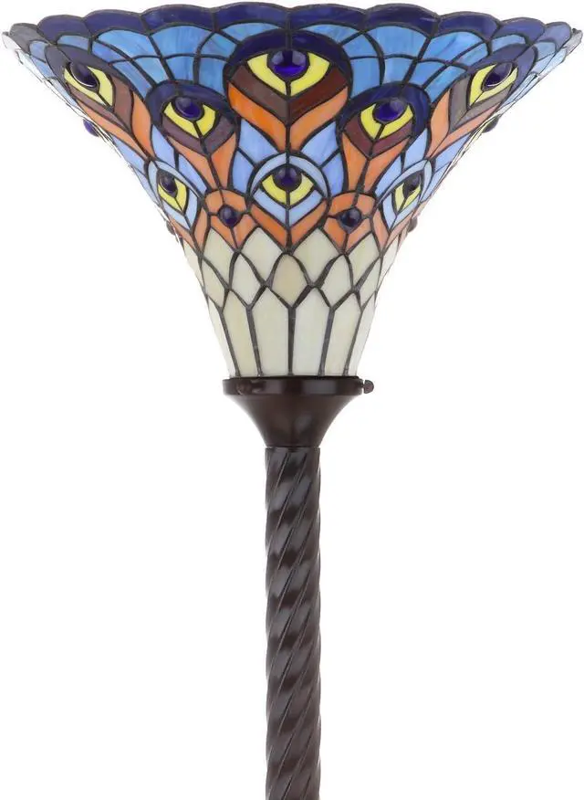 Alt view image 4 of 7 - JONATHAN Y JYL8006A Peacock Tiffany-Style 70" Torchiere LED Floor Lamp, Tiffany, Traditional, Art Nouveau Style, Office, Bedroom, Living Room, Family Room, Dining Room, Hallway, Foyer, Bronze