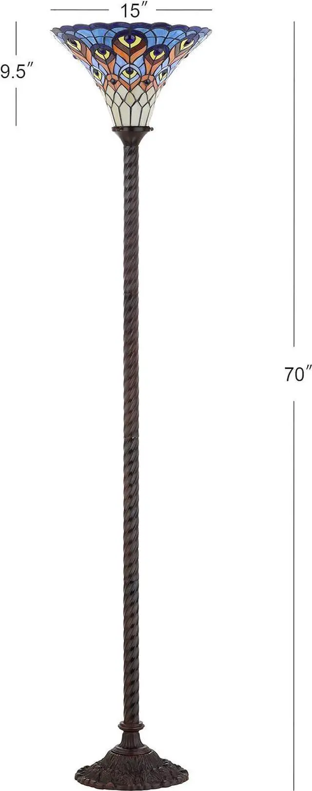 Alt view image 6 of 7 - JONATHAN Y JYL8006A Peacock Tiffany-Style 70" Torchiere LED Floor Lamp, Tiffany, Traditional, Art Nouveau Style, Office, Bedroom, Living Room, Family Room, Dining Room, Hallway, Foyer, Bronze