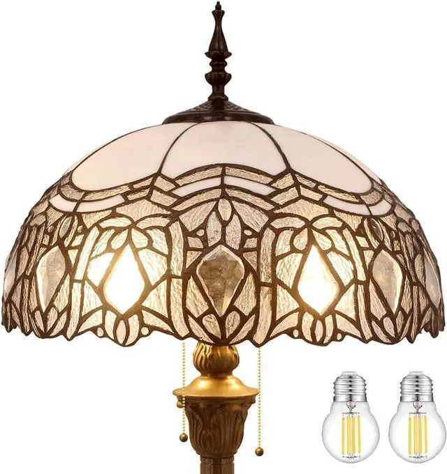 Main image of WERFACTORY Tiffany Floor Lamp Crystal Bead White Stained Glass Standing Reading Light 16X16X64 Inches Antique Pole Corner Lamp Decor Bedroom Living Room Home Office S508W Series