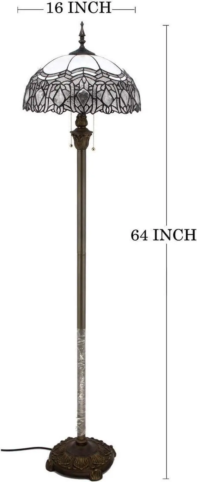 Alt view image 5 of 7 - WERFACTORY Tiffany Floor Lamp Crystal Bead White Stained Glass Standing Reading Light 16X16X64 Inches Antique Pole Corner Lamp Decor Bedroom Living Room Home Office S508W Series