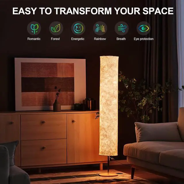 Alt view image 3 of 7 - Soft Light Floor Lamp,58" Simple Design Morden Slim RGB 16 Color Changing LED Tyvek Fabric Shade Dimmable Remote Control Standing Lamp for Living Room Bedroom Game Room (60inch-RGB Remote)