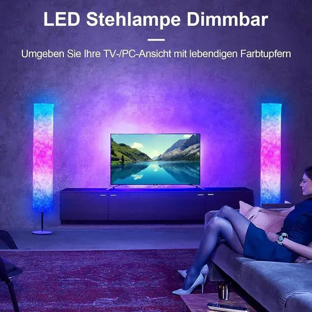 Alt view image 4 of 7 - Soft Light Floor Lamp,58" Simple Design Morden Slim RGB 16 Color Changing LED Tyvek Fabric Shade Dimmable Remote Control Standing Lamp for Living Room Bedroom Game Room (60inch-RGB Remote)
