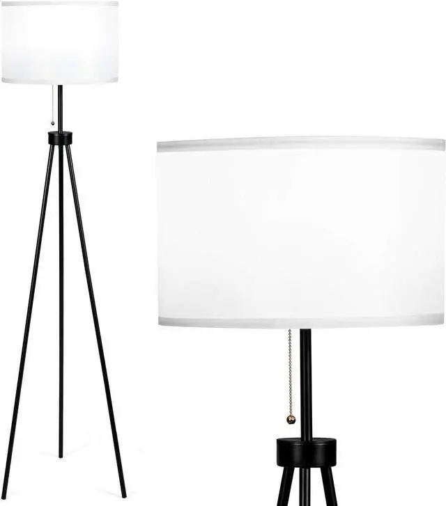 Main image of Tangkula 60.5" Metal Tripod Floor Lamp, Contemporary Minimalist Standing Floor Light with Iron Legs, Fabric Drum Shade, E26 Lamp Base, Mid Century Modern Reading Light for Living Room, Bedroom