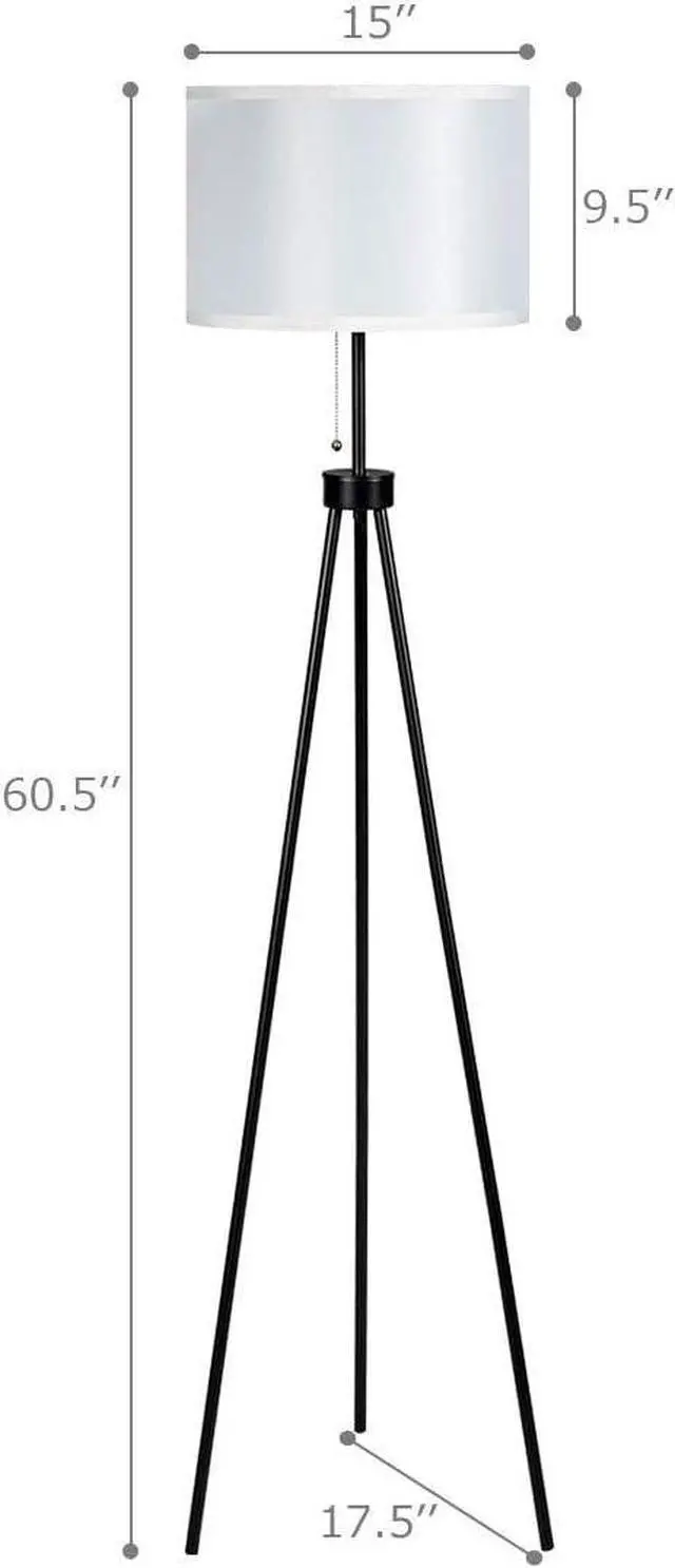 Alt view image 5 of 7 - Tangkula 60.5" Metal Tripod Floor Lamp, Contemporary Minimalist Standing Floor Light with Iron Legs, Fabric Drum Shade, E26 Lamp Base, Mid Century Modern Reading Light for Living Room, Bedroom