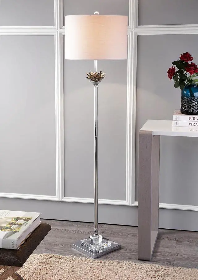 Alt view image 4 of 6 - JONATHAN Y JYL2032A Amelia Lotus 59" Crystal/Metal LED Floor Lamp Contemporary,Transitional,Traditional for Bedrooms, Living Room, Office, Reading, SmokeGray/Chrome